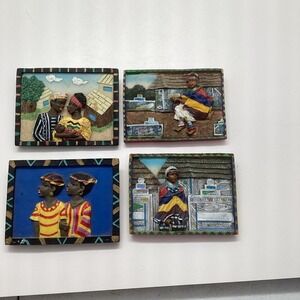 K's Collection Dollar Tree 4 Piece 3d African‎ Art Wall Hanging or Stand 5"X4"